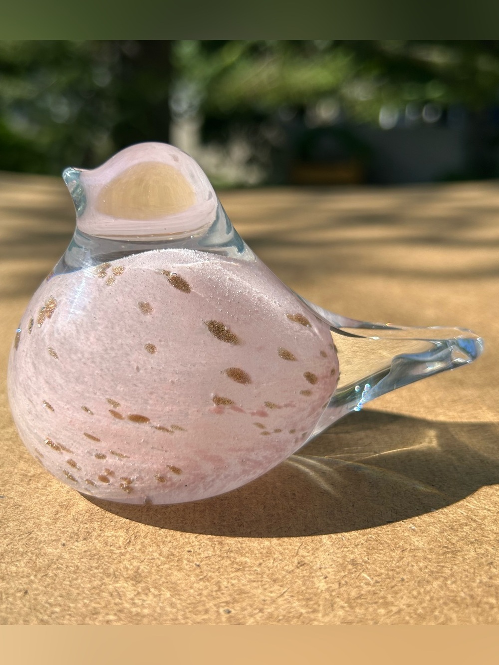 Art Glass Bird Pink Gold Flecks Paperweight Solid Handmade Decorative